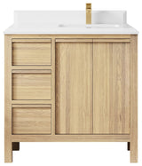 Elizabeth Oak 36" Right Offset Sink Vanity, White 1.5" White Quartz