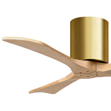 Irene 3 Blade Flush Mount Fan, 42", Brushed Brass, Light Maple Tone Blades