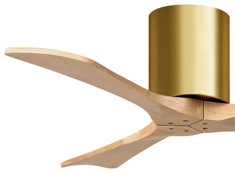 Irene 3 Blade Flush Mount Fan, 42", Brushed Brass, Light Maple Tone Blades