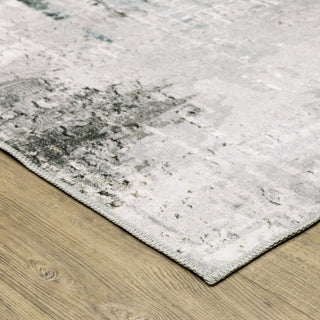 Michaela Machine Washable Modern Grey/ Teal Indoor Area Rug, Grey, 2'x3'