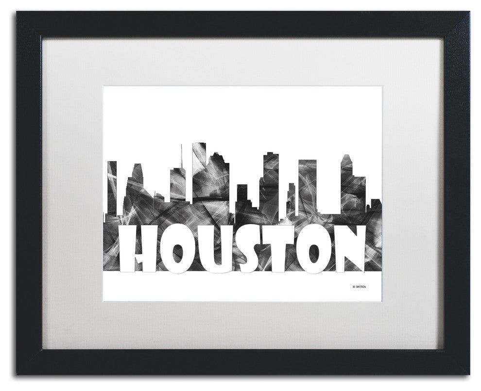 'Houston Texas Skyline Bg-2' Matted Framed Art, Black Frame, White Matte, 20x16