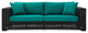 Modern Marquesa Outdoor Black Wicker Sofa with Quick Drying Cushions, Green