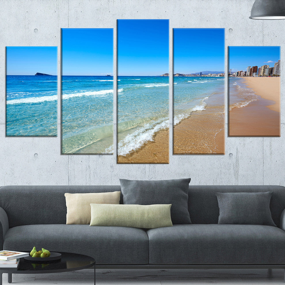 "Benidorm Poniente Beach Waves" Canvas Print, 5 Panels