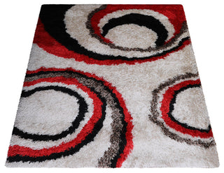 Hand Tufted Shag Polyester Area Rug Geometric Ivory Red K00019, [Rectangle] 6'x9'