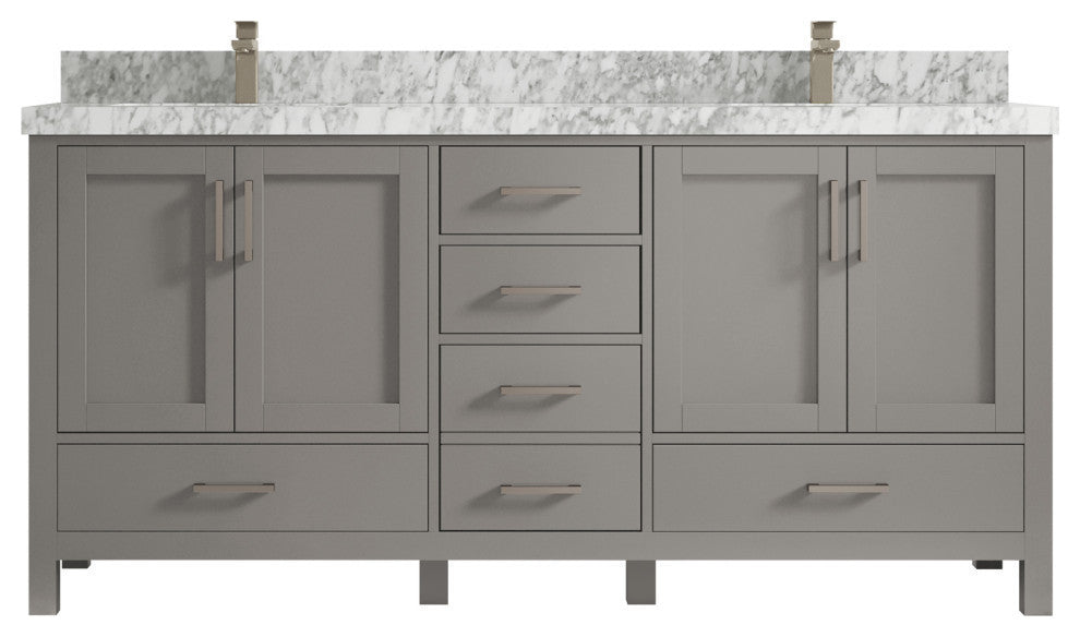 Malibu 72 Double Sink Bath Vanity in Elephant Skin Gray 2" Carrara Marble