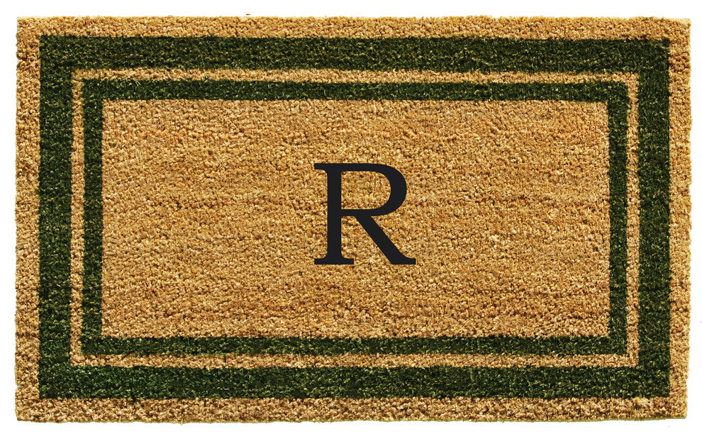 Sage Green Border 18"x30" Monogram Doormat, Letter R