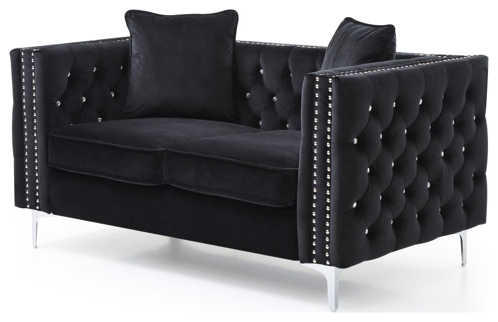 Paige Velvet Tufted Loveseat, Black
