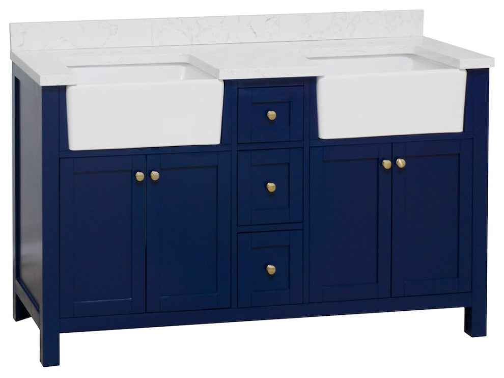Yorkshire 60" Bathroom Vanity, Royal Blue, Engineered Marble, Double