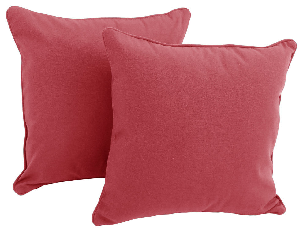 18" Double-Corded Solid Twill Square Throw Pillows, Set of 2, Bery Berry