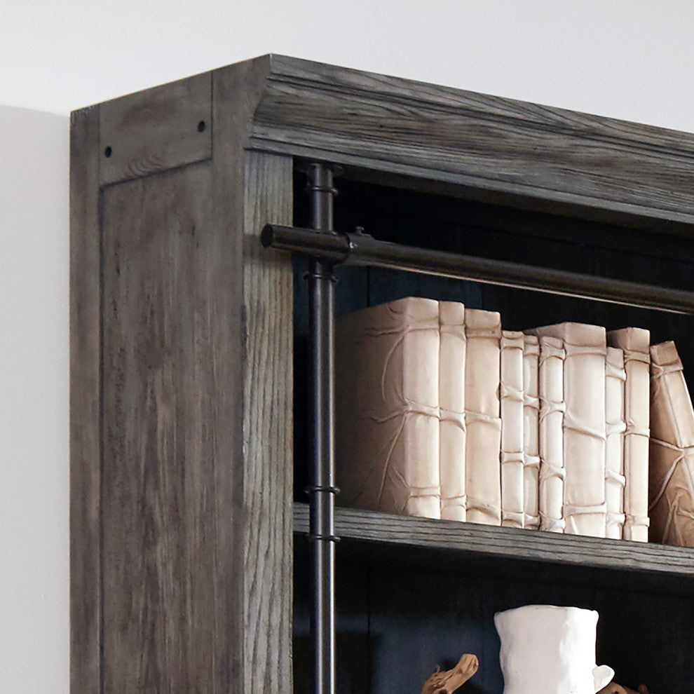 8' Tall Bookcase Wall With Ladder, Storage Organizer, Gray