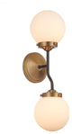 2- Light Bubble Glass Aged Brass and Black Armed Wall Sconce