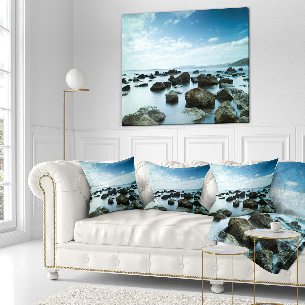 Sleeping Sea Under Blue Sky Landscape Photo Throw Pillow, 18"x18"