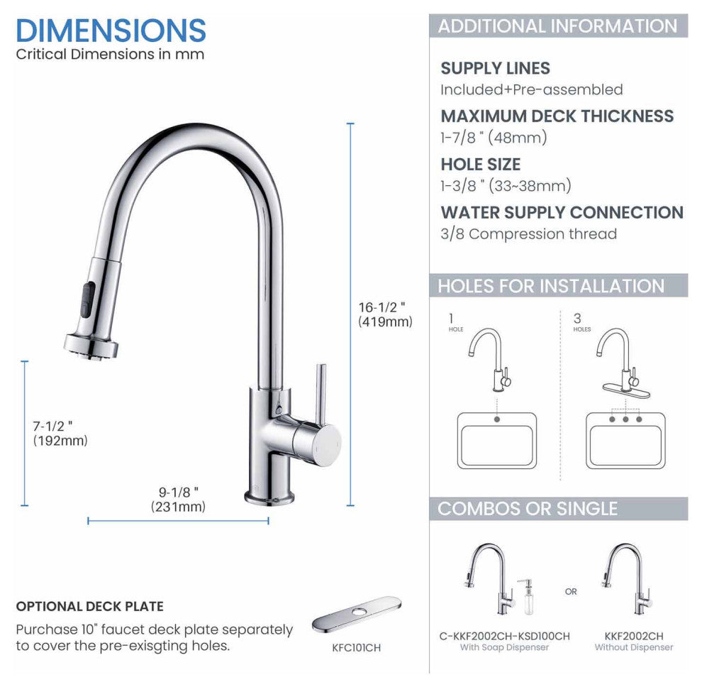 Casa Single Handle Pull Down Faucet, Chrome, W/ Soap Dispenser
