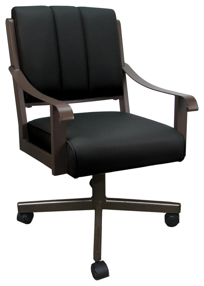 Leather Memphis Dining Caster Chair Swivel Tilt with Wheels, Black Leather on Brown