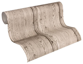 Loft Textured Wallpaper Featuring Rustic Wood, Beige Gray Brown, One Roll