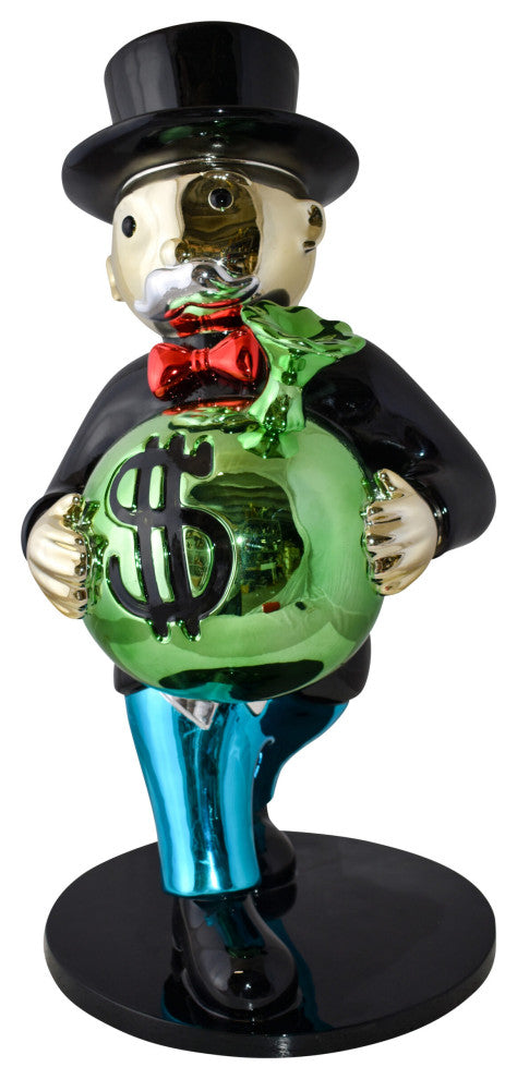 Casual Monopoly Man Holding Money Bag Resin Statue Large Size: 16" x 16" x 32"