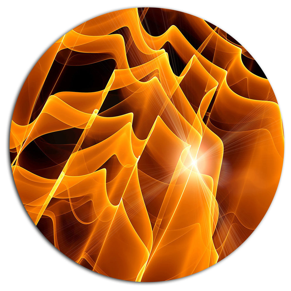 Golden Yellow Abstract Fractal Design, Abstract Disc Metal Artwork, 23"