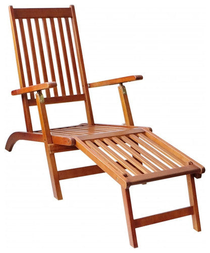 vidaXL Solid Acacia Wood Patio Deck Chair with Footrest and Cushion Garden