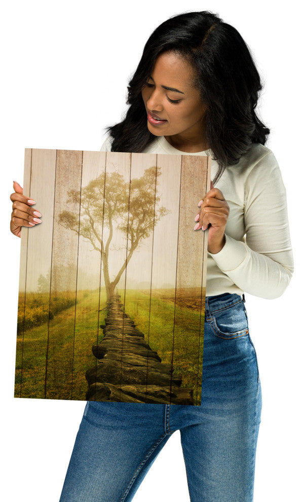 Faux Wood Calming Morning Landscape Photo Unframed Wall Art Prints, 12" X 16"