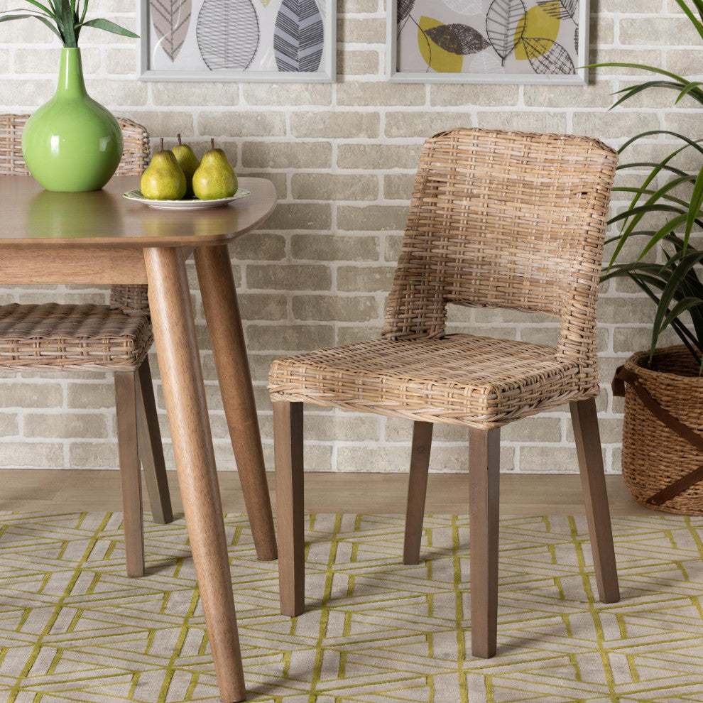 Denisse Modern Rattan and Wood Dining Chair