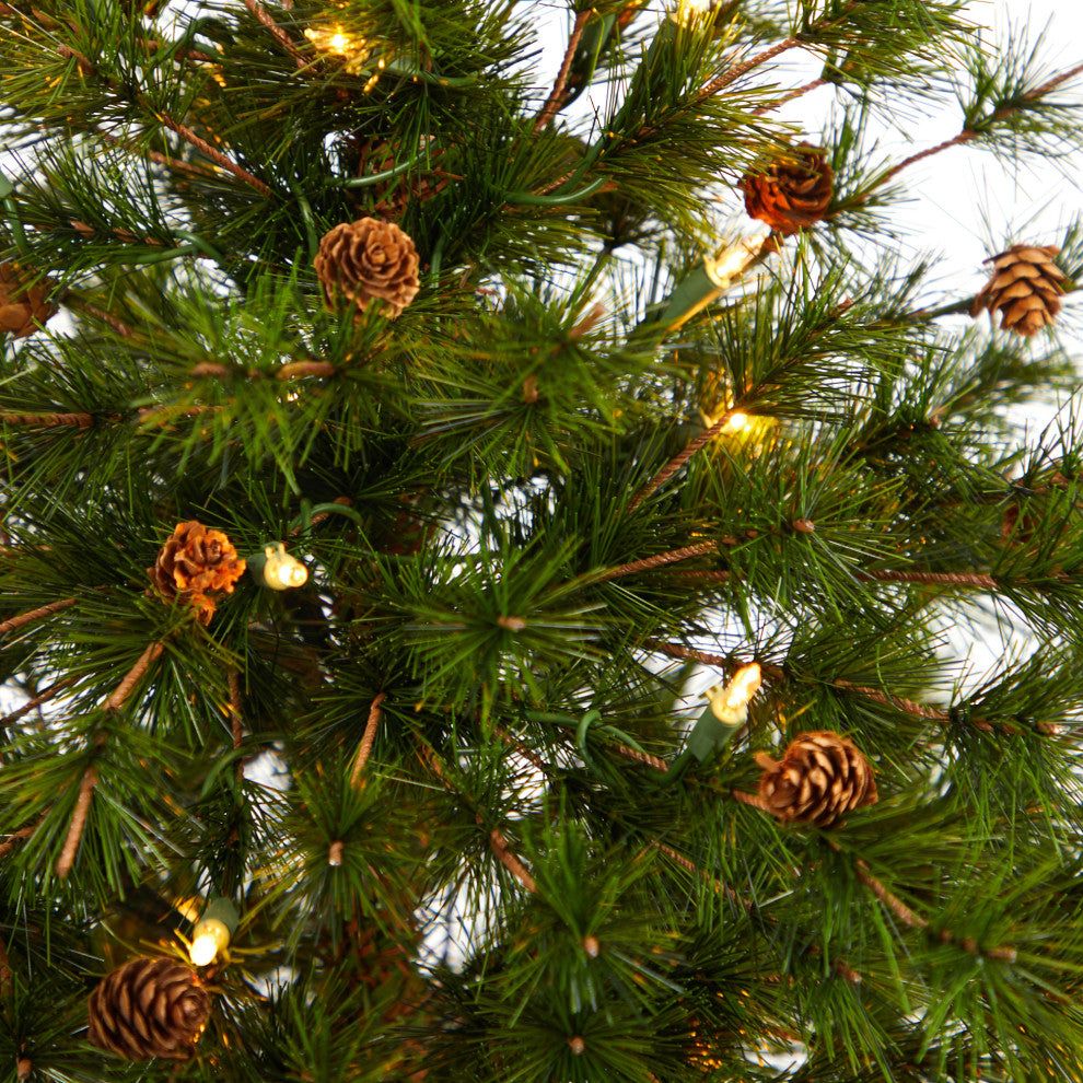 3' Colorado Mountain Pine Faux Xmas Tree W/Lights, Bendable Branches & Pinecones