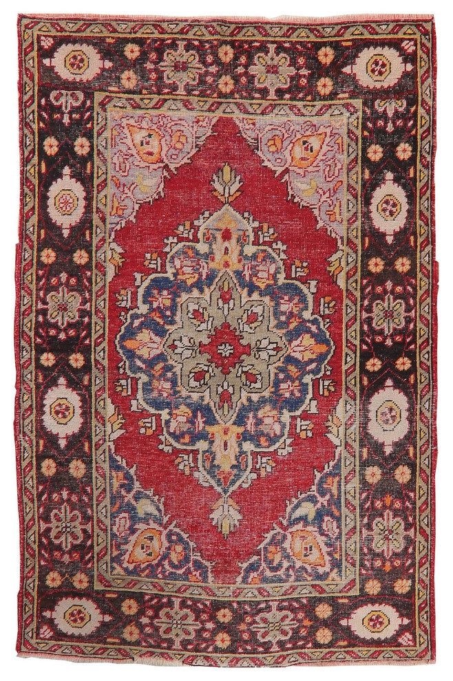 Consigned, Handmade Worn Out Antique Persian Oriental Low Pile Carpet, 7'2"X4'7"