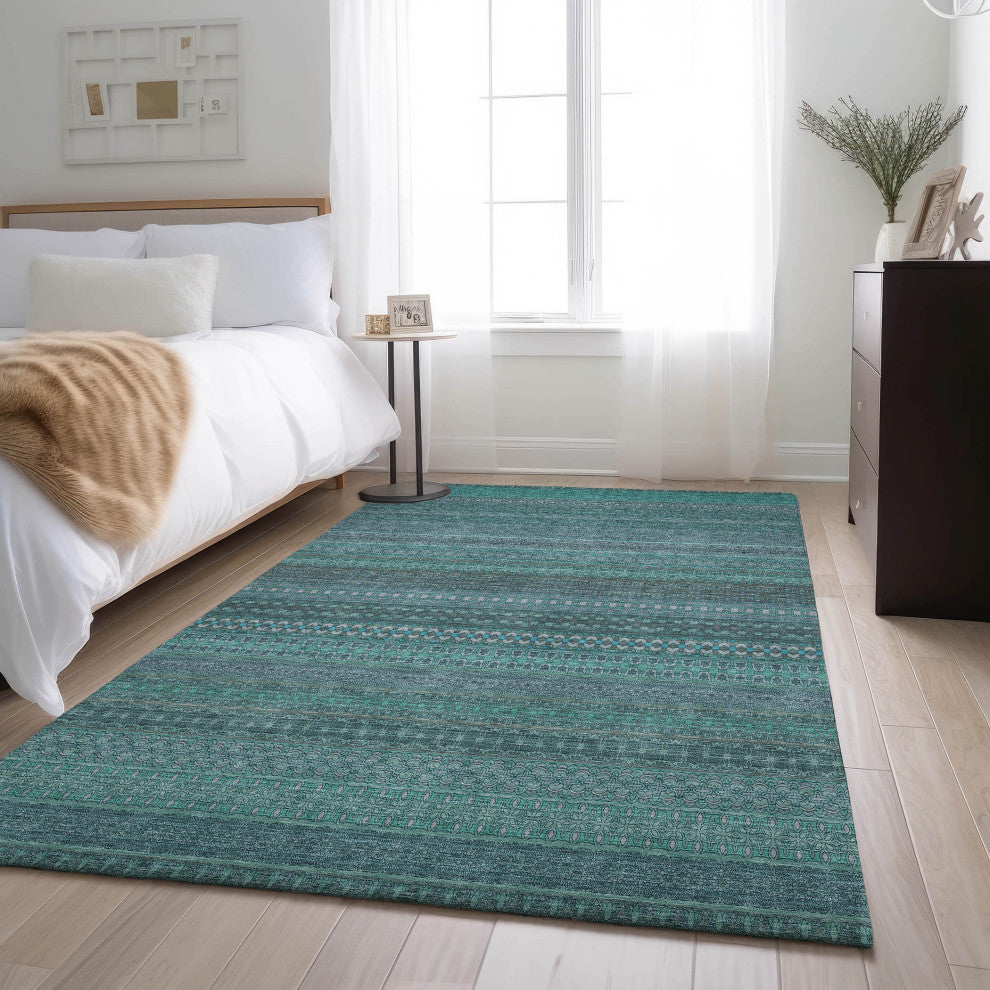 Premium Machine Washable Mayfield AMF527 Turquoise 3' x 5' Rug