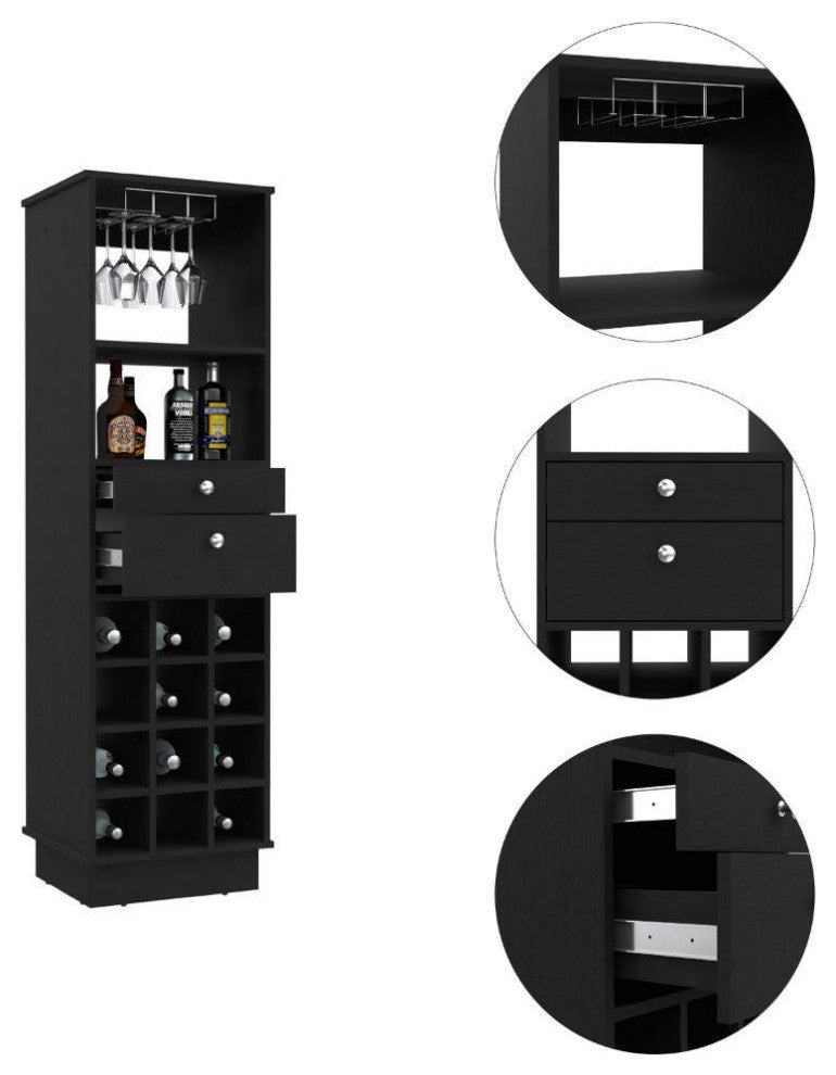 DEPOT E-SHOP Zircon Bar Cabinet with 2 Drawers, Black