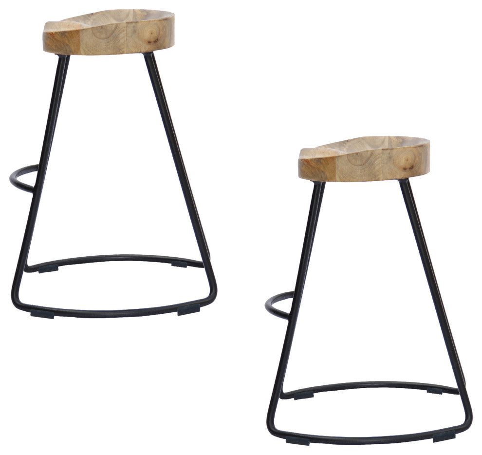 Benzara UPT-37910-2 Wood Industrial Counter Height Stool, Brown, Black