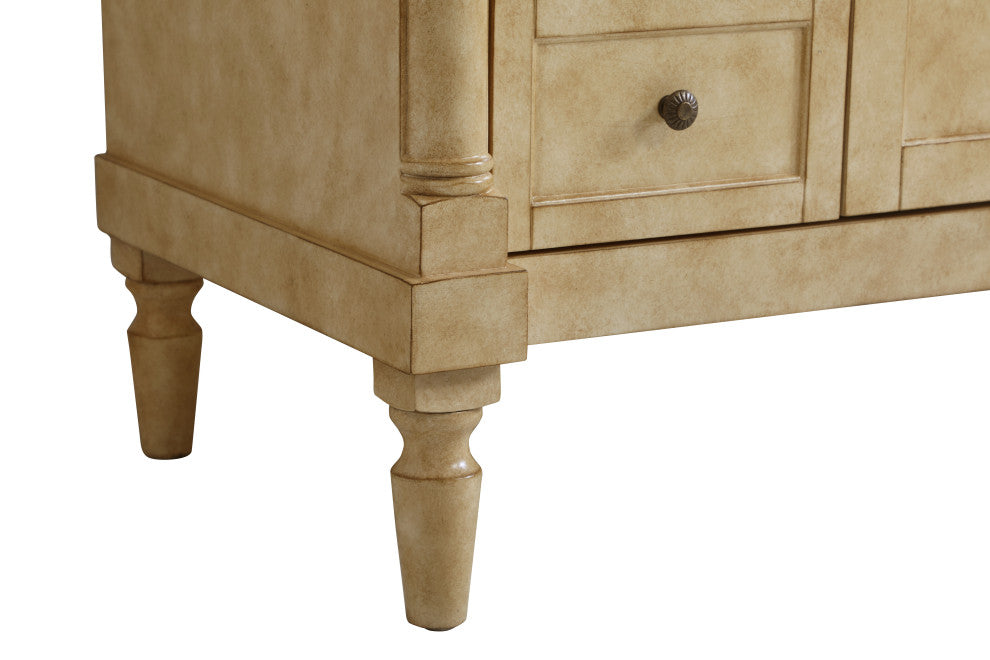 48" Single Bathroom Vanity, Antique Beige With Ivory White Engineered Marble