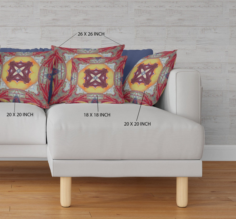 18" Red Yellow Geo Tribal Suede Throw Pillow