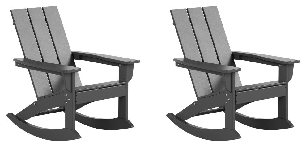 WestinTrends Set of 2 Modern Adirondack Outdoor Rocking Chairs, Gray