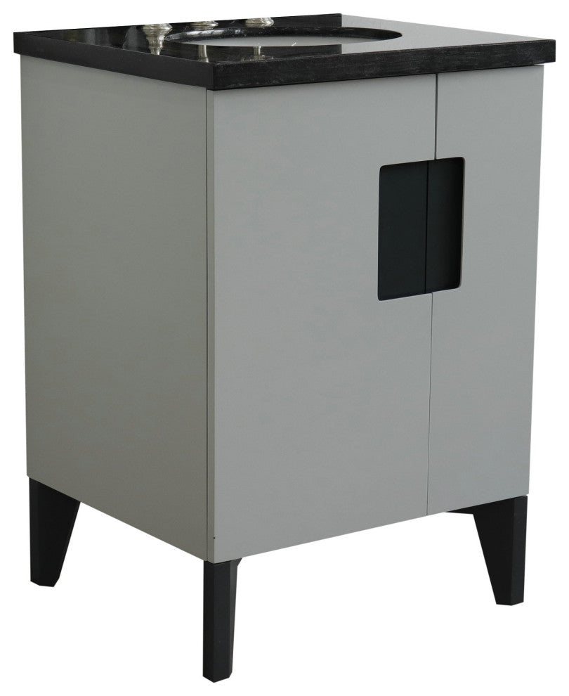 25" Single Sink Vanity, Light Gray Finish With Black Galaxy Granite