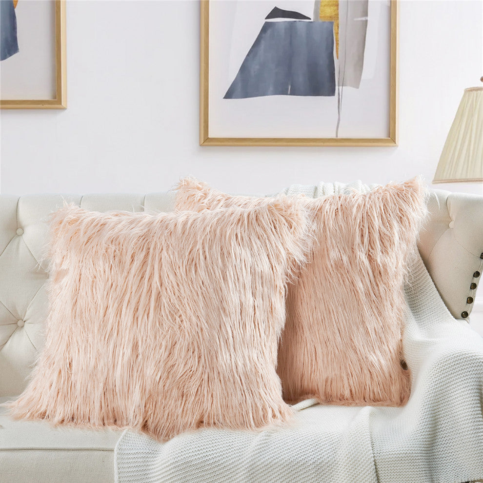 Mongolian Faux Fur Pillow Shell Set, Rose, 26"x26"