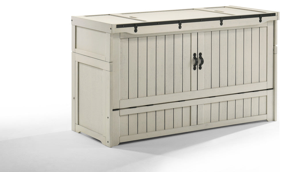 Murphy Cube Cabinet Bed With Mattress, Vintage White, Queen, Pre-Assem