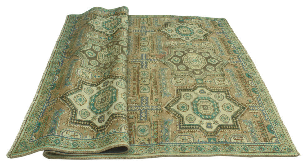 Fine Vintage Distressed Alvis Beige/Light Green Rug, 7'0x10'0