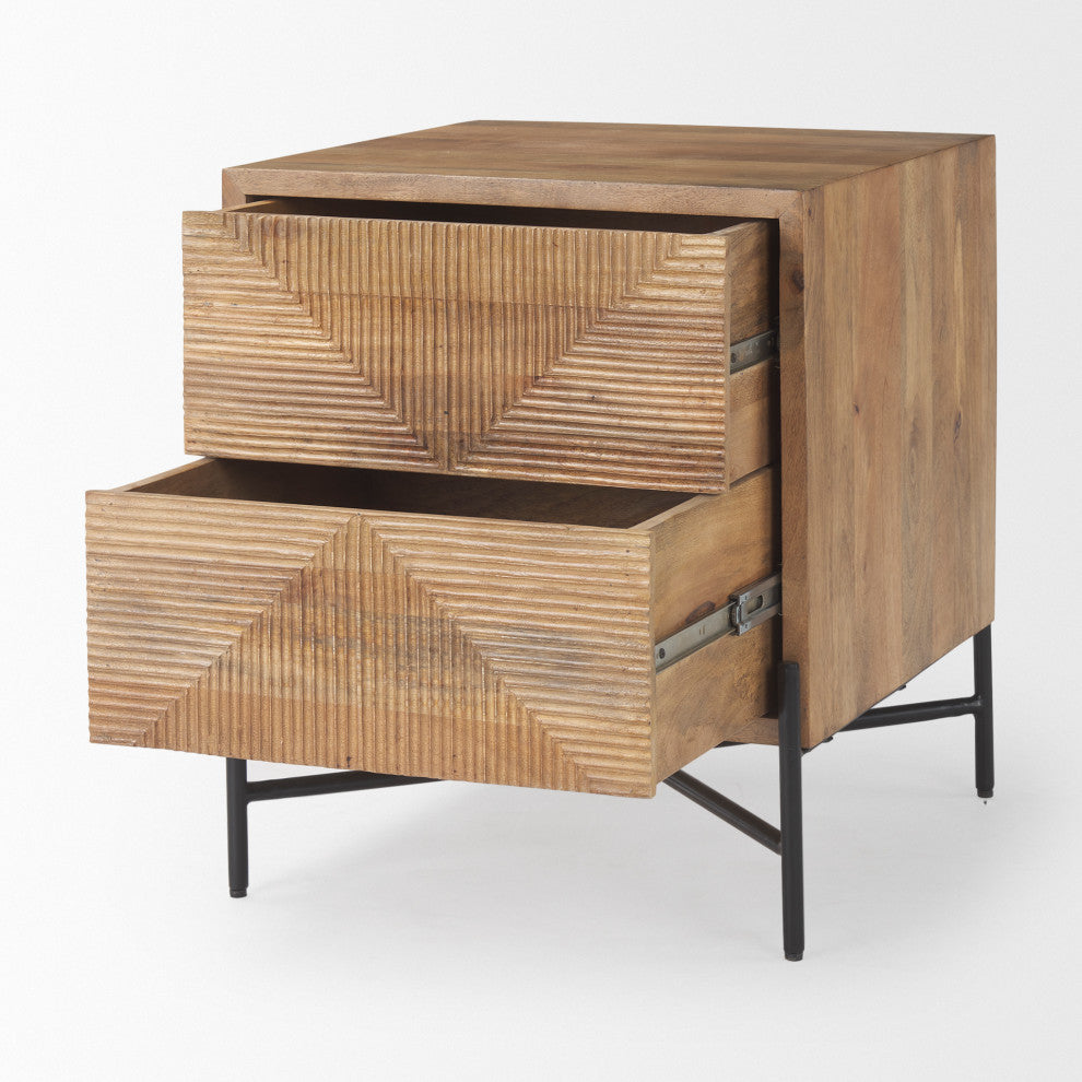Cairo Light Brown Solid Wood 2 Drawer Accent table