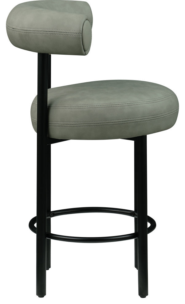 Bordeaux Upholstered Stool, Green, Vegan Leather, Matte Black, Set of 2