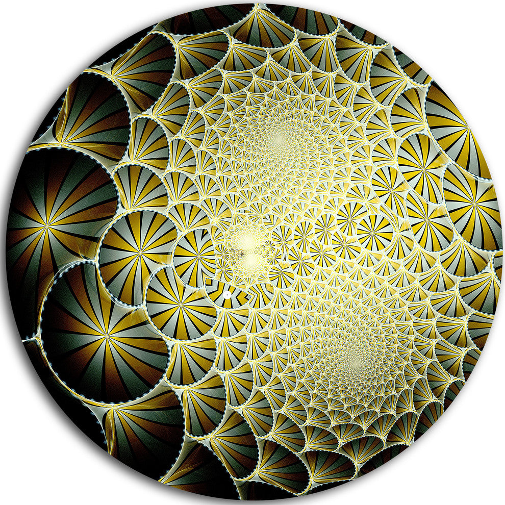 Yellow Symmetrical Unique Fractal Design, Floral Round Wall Art, 11"