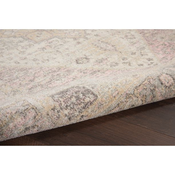 Vintage Area Rug, Classic Medallion Pattern, Ivory/Pink, 8'10" X 11'10"