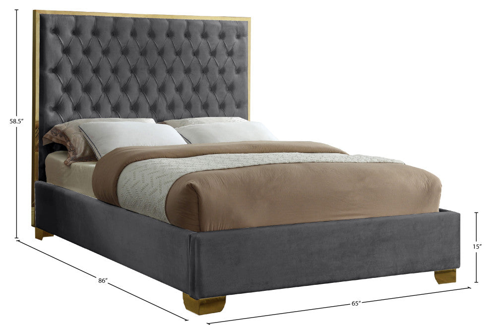 Lana Velvet Bed, Gray, Queen