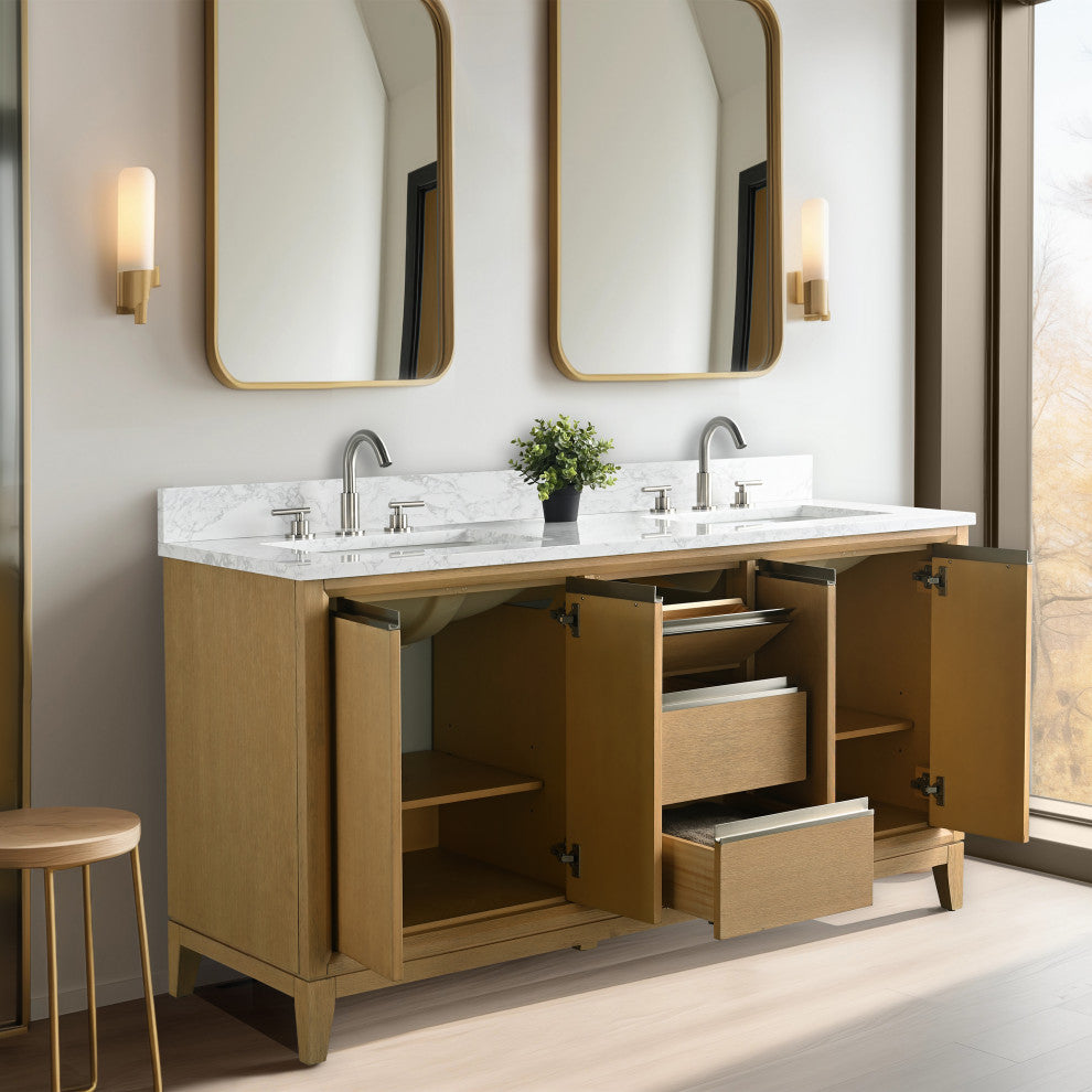 Vanity Art Bathroom Vanity With Sink, Natural Oak, 60" Double