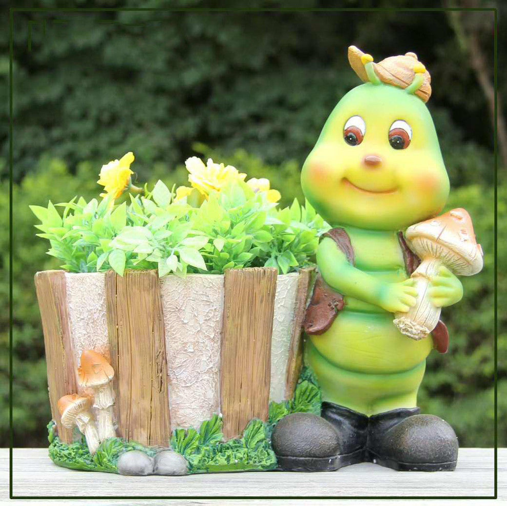 Cute Green Caterpilar With Flower Pot