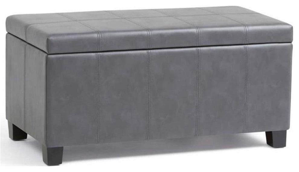 Dover 36" W Rectangle Storage Ottoman Bench in Stone Gray Faux Leather