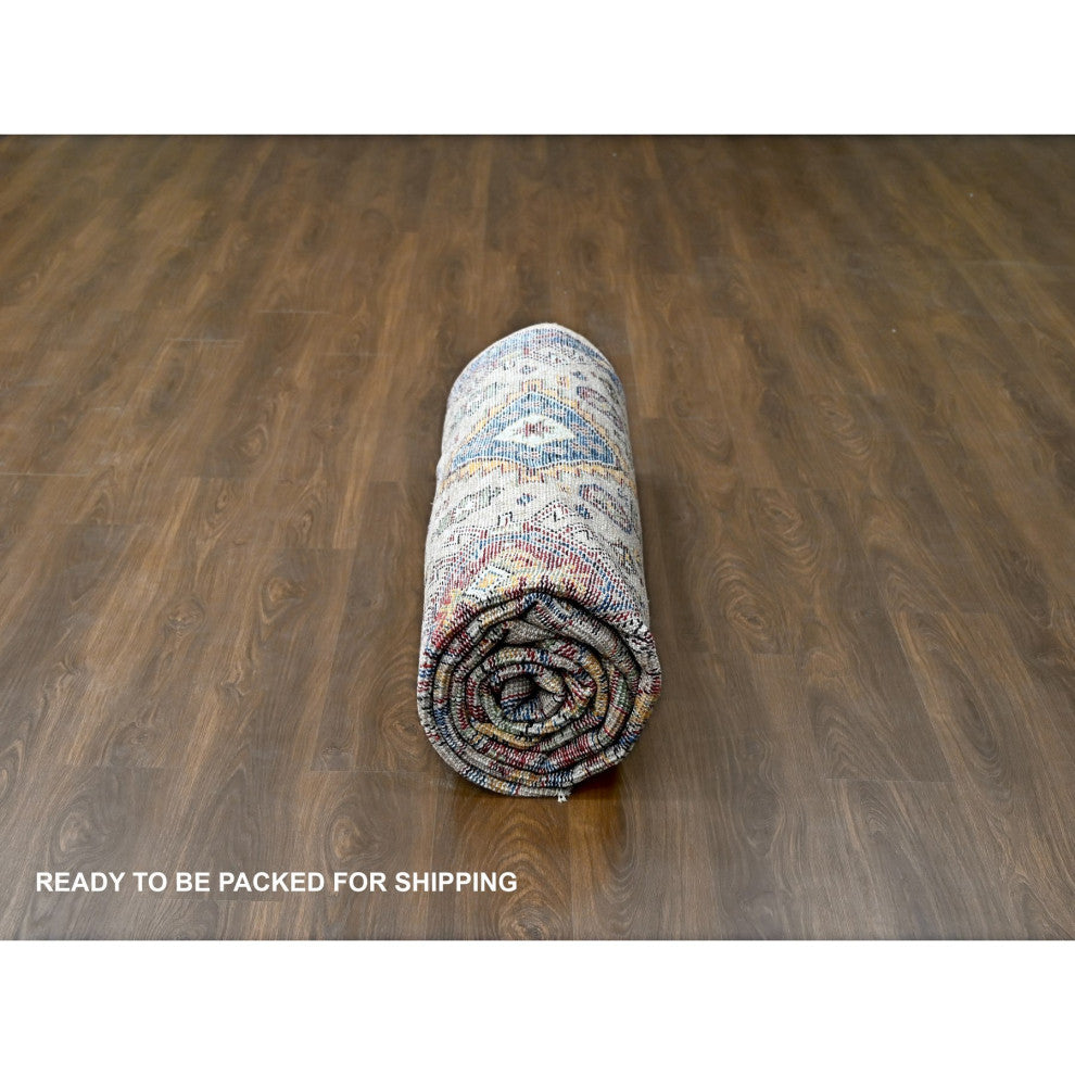 Buttery Brown Geometric Design Wool Hand Knotted Oriental Rug, 9'x11'10"