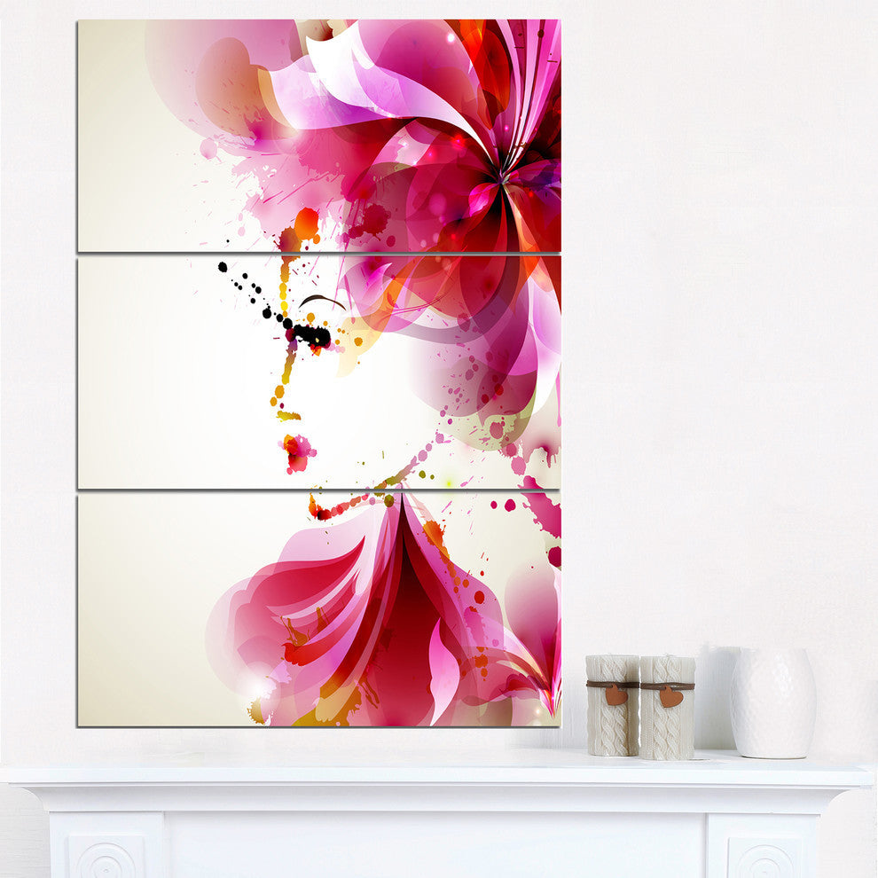 "Fashion Woman With Abstract Hair" Digital Metal Wall Art, 3 Panels, 28"x36"