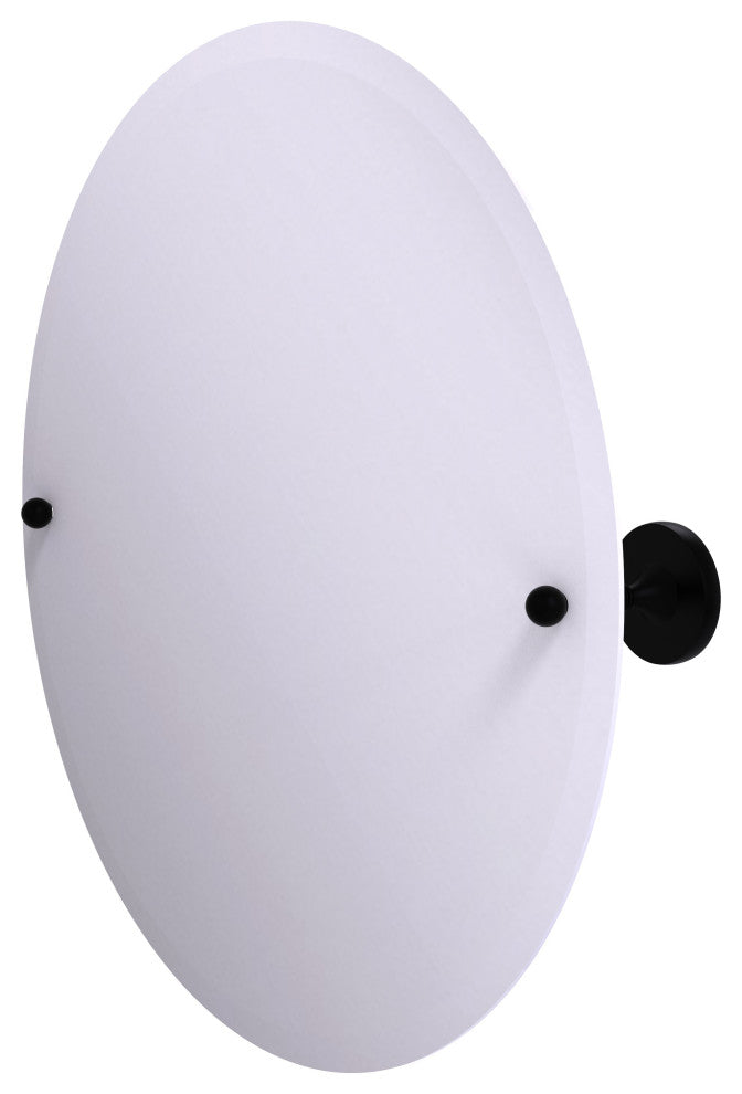 Shadwell Frameless Round Beveled Edge Tilt Mirror, Matte Black