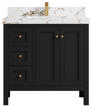Nashville 36" Center Sink Bath Vanity, Black 2" Viola Brown