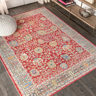 India Flower Area Rug, Burgundy, 5x8