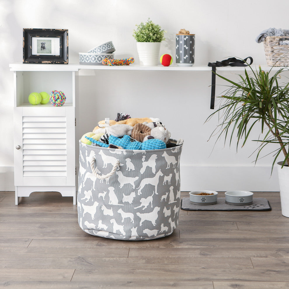 Polyester Pet Bin Dog Show Gray Round Large 15x18x18
